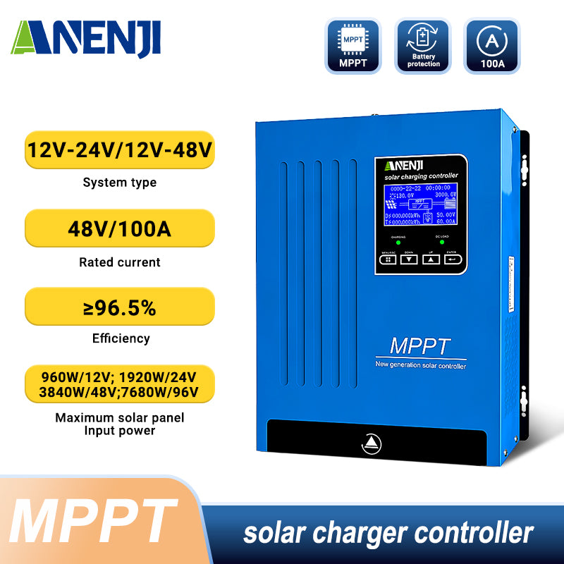 ANENJISOLAR 100A MPPT Solar Charge Controlller 12V 24V 48V Auto Battery