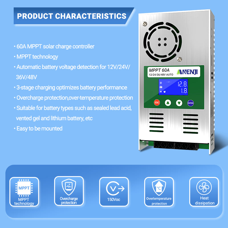 ANENJISOALR Power 60A MPPT Solar Charger Controller