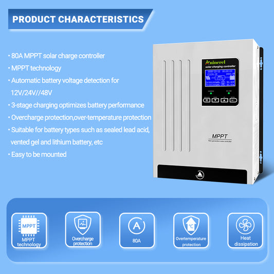 Aninerel 80A MPPT Solar Charge Controller 12V 24V 36V 48V Battery Charger Back-light LCD Solar Regulator