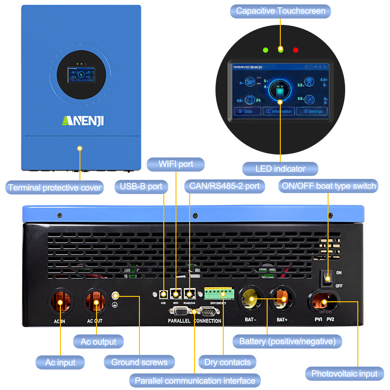 12KW 48V Hybrid Solar Inverter Split Phase 120V/240V Dual MPPT Charger Parallel