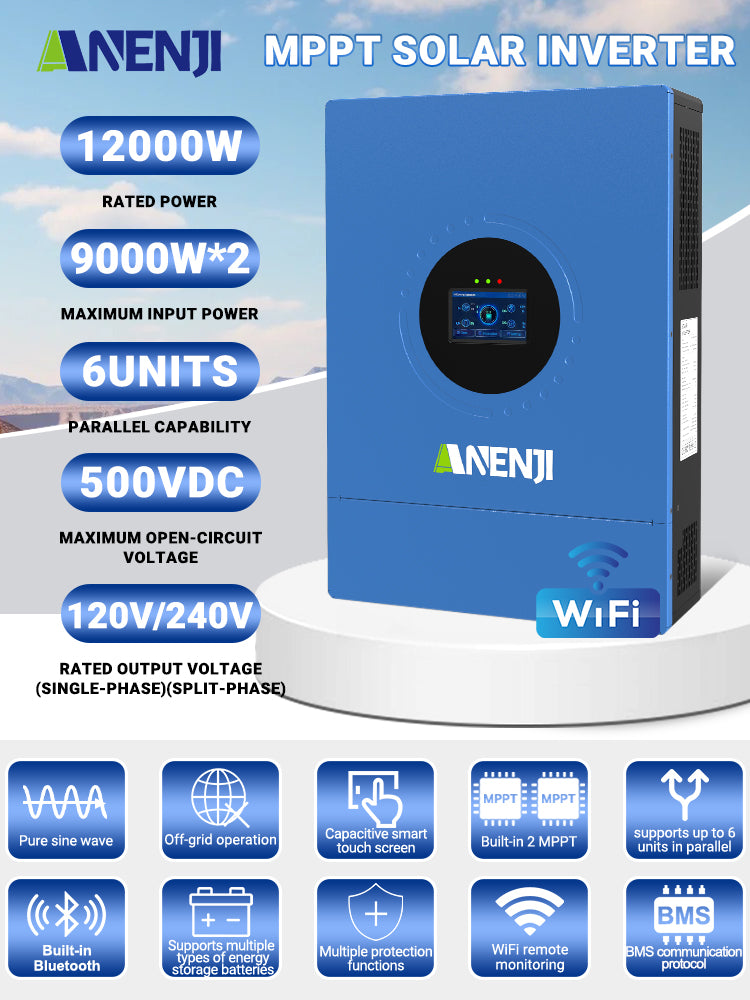 12KW 48V Hybrid Solar Inverter Split Phase 120V/240V Dual MPPT Charger Parallel