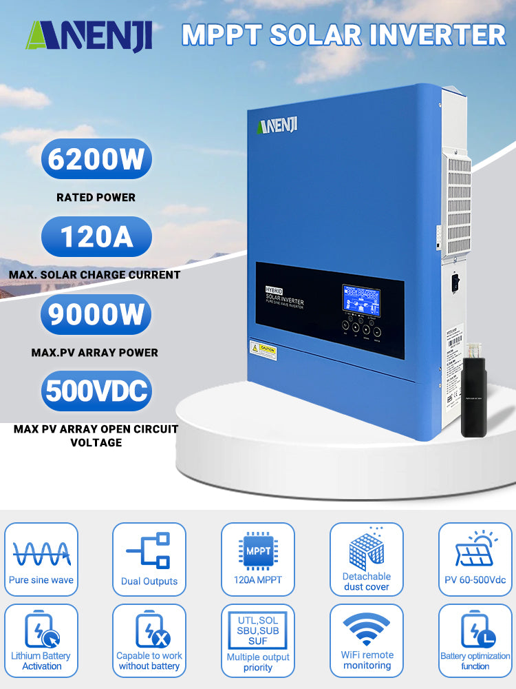 Anenji 2026: Newly Upgraded 6.2 kW 48 V 230 V Hybrid Solar Inverter (On-Grid/Off-Grid) with Wi-Fi