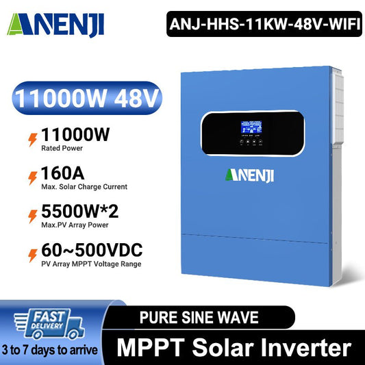 Anenji 11KW 48V 230V Hybrid Solar Inverter Pure Sine Wave Off - Grid+On - Grid 2*MPPT with WIFI - ANENJISOLAR