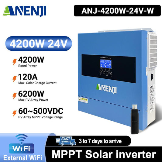 ANENJI 2026 All - New 4200W 24V/220V Hybrid Inverter, On - Grid + Off - Grid Pure Sine Wave Dual Output, Rated 6200W, with WiFi - ANENJISOLAR