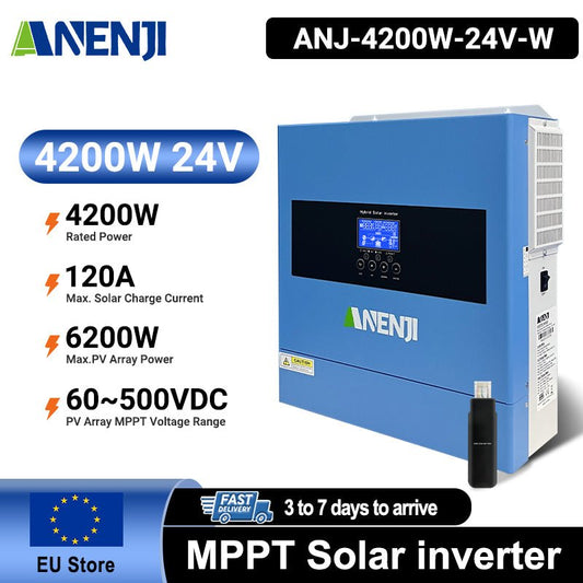 ANENJI 2026 All - New 4200W 24V/220V Hybrid Inverter, On - Grid + Off - Grid Pure Sine Wave Dual Output, Rated 6200W, with WiFi - ANENJISOLAR