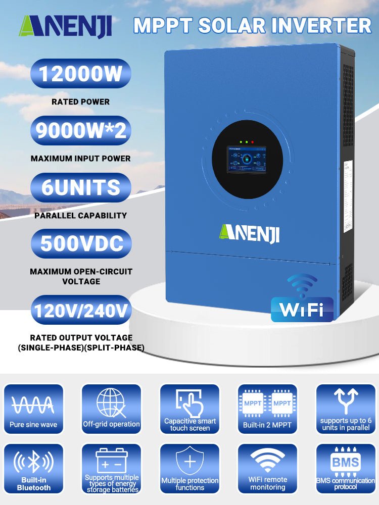 Anenji 24KW 48V 120V 3 - phase Hybrid Solar Inverter Split Phase 120V/240V Dual MPPT Charger Parallel - ANENJISOLAR