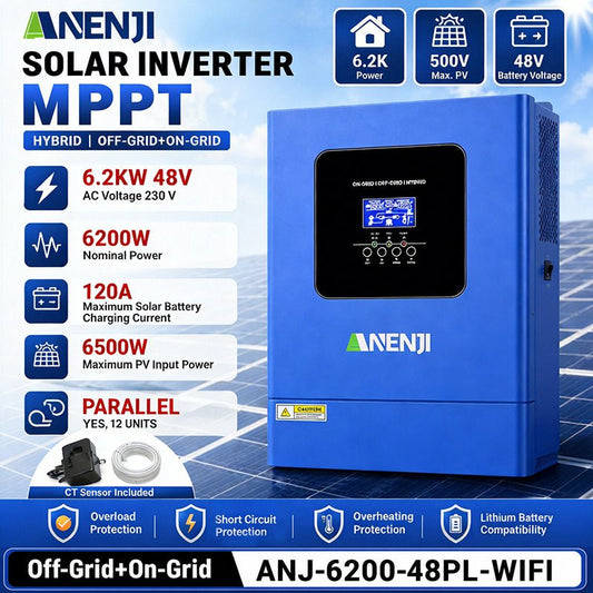 Anenji 6.2KW/18.6KW 48V 230v Hybrid Inverter/Parallel 3 - Phase Inverter On grid Off grid with WIFI - ANENJISOLAR