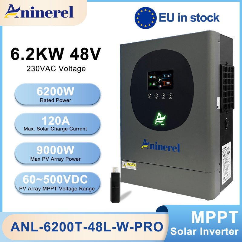 Aninerel 6.2KW 48V 230V Hybrid Solar Inverter Pure Sine Wave Grid-Tied ...
