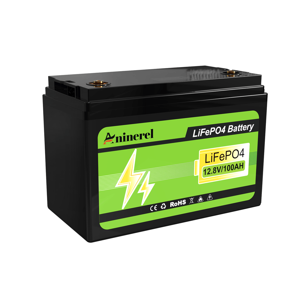 [0% Vat] Aninerel 12.8V LiFePO4 Battery, 100Ah Solar Lithium Iron Phosphate Battery, Portable Rechargeable Battery with Built-in BMS and Bluetooth - ANENJISOLAR