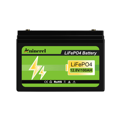[0% Vat] Aninerel 12.8V LiFePO4 Battery, 100Ah Solar Lithium Iron Phosphate Battery, Portable Rechargeable Battery with Built-in BMS and Bluetooth - ANENJISOLAR