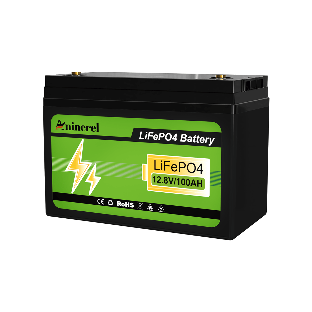 [0% Vat] Aninerel 12.8V LiFePO4 Battery, 100Ah Solar Lithium Iron Phosphate Battery, Portable Rechargeable Battery with Built-in BMS and Bluetooth - ANENJISOLAR