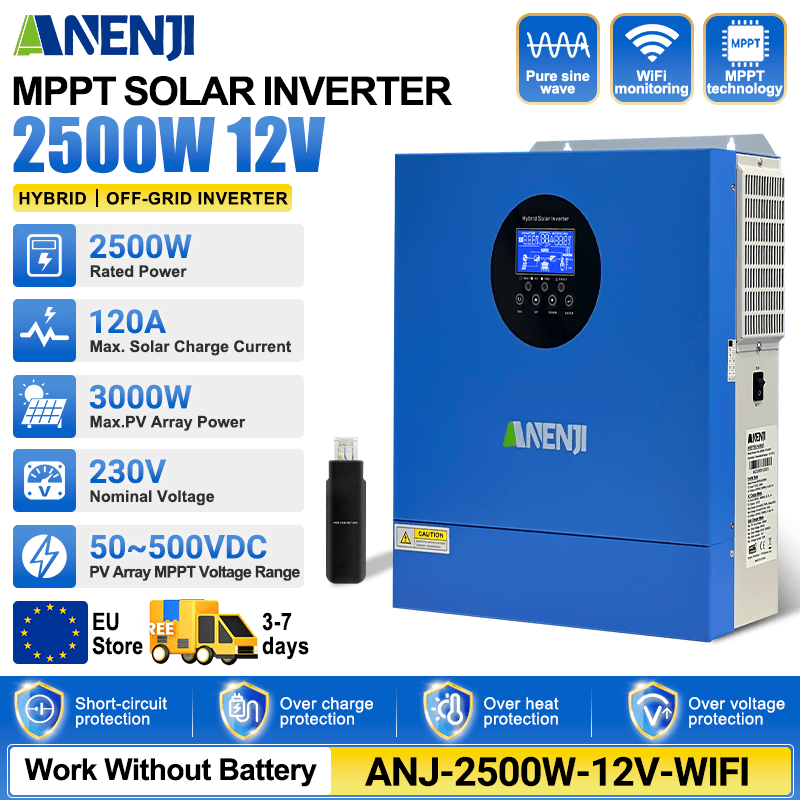 [0% Vat]2026 New Model：Anenji 2.5KW 12V 230V hybrid Solar Inverter MPPT Pure sine wave Off grid inverter with WIFI - ANENJISOLAR