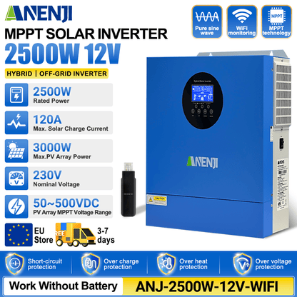 [0% Vat]2026 New Model：Anenji 2.5KW 12V 230V hybrid Solar Inverter MPPT Pure sine wave Off grid inverter with WIFI - ANENJISOLAR