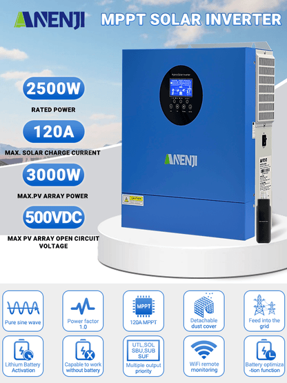 [0% Vat]2026 New Model：Anenji 2.5KW 12V 230V hybrid Solar Inverter MPPT Pure sine wave Off grid inverter with WIFI - ANENJISOLAR