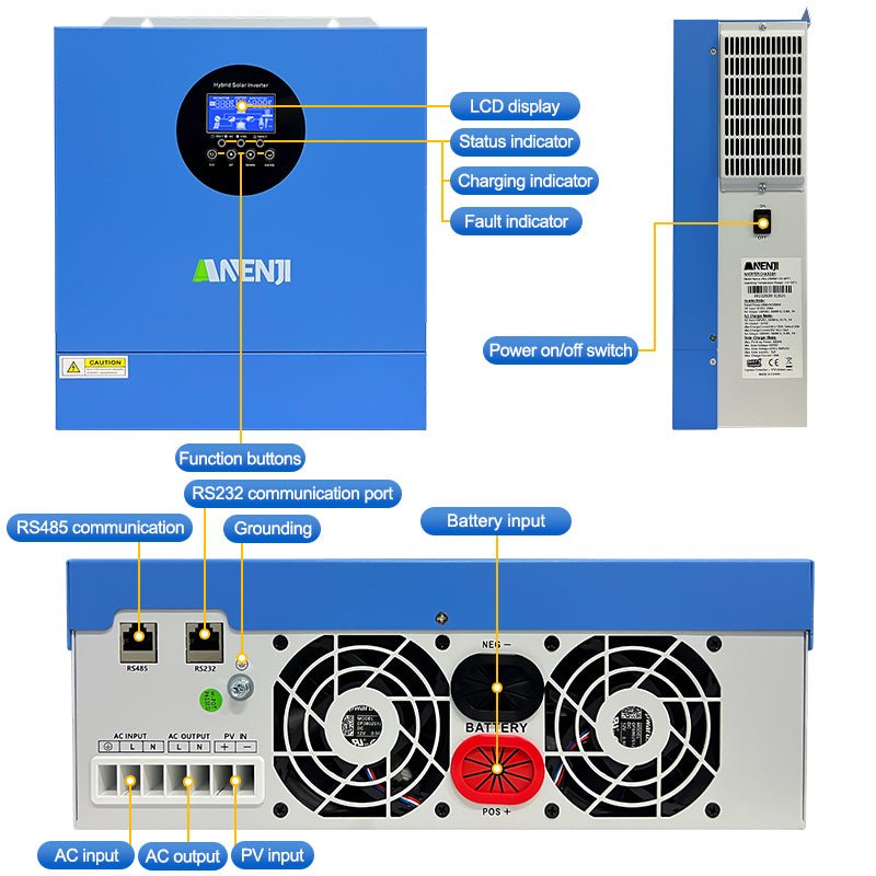 [0% Vat]2026 New Model：Anenji 2.5KW 12V 230V hybrid Solar Inverter MPPT Pure sine wave Off grid inverter with WIFI - ANENJISOLAR