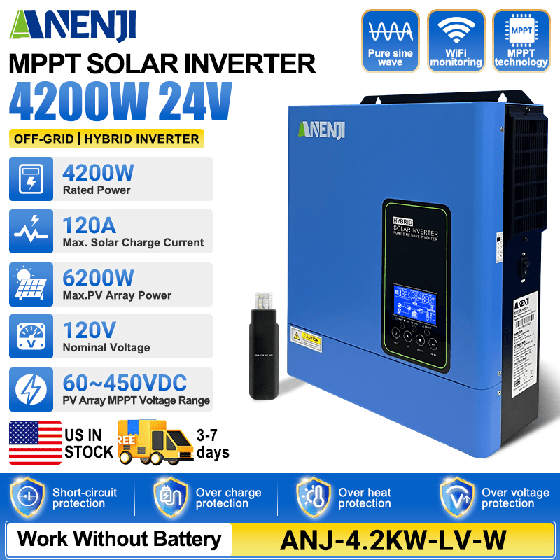 [0% Vat]Anenji 4.2KW 24V Hybrid Solar Inverter On grid Off grid Inverter with WIFI - ANENJISOLAR