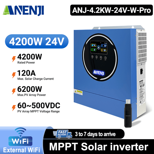 [0% Vat]Anenji 4.2KW-PRO 24V 230V Hybrid Solar Inverter On grid Off grid Inverter with WIFI 100A MPPT Dual Outputs - ANENJISOLAR