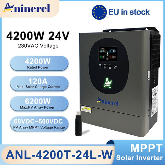 [0% Vat]Aninerel 4.2 kW 24V/230V Hybrid Solar Inverter Grid-Tied/Off-Grid Inverter with WiFi 120 Amp MPPT Dual Output - ANENJISOLAR