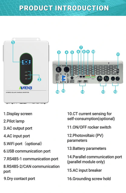 12KW 48V Hybrid split-phase Solar Charge Inverter with WiFi CT Optional Parallel Function