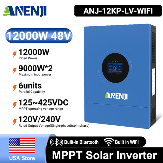 12KW 48V Hybrid Solar Inverter Split Phase 120V/240V Dual MPPT Charger Parallel