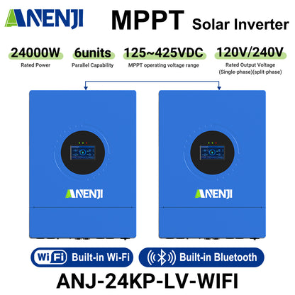 24KW 48V 3-phase Hybrid Solar Inverter Split Phase 120V/240V Dual MPPT Charger Parallel
