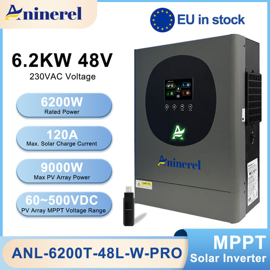Aninerel 6.2KW 48V 230V Hybrid Solar Inverter Pure Sine Wave Grid-Tied/Off-Grid Dual-Use MPPT 120A With WIFI Function