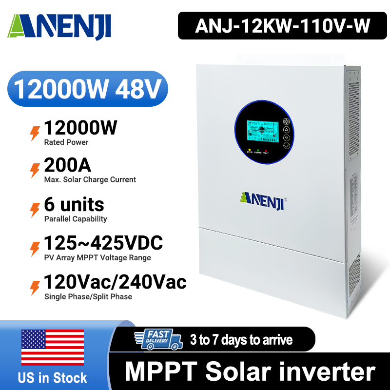 [0%VAT]Anenji 12KW 48V Hybrid Solar Inverter Split Phase 120V/240V Dual MPPT Charger Parallel 6 units