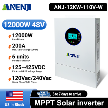 [0%VAT]Anenji 12KW 48V Hybrid Solar Inverter Split Phase 120V/240V Dual MPPT Charger Parallel 6 units