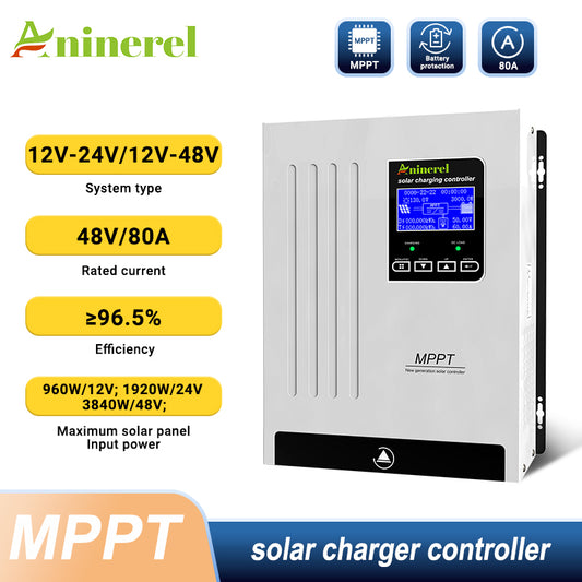 Aninerel  80A  MPPT Solar Charge Controller 12V 24V 36V 48V Battery Charger  Back-light LCD Solar Regulator