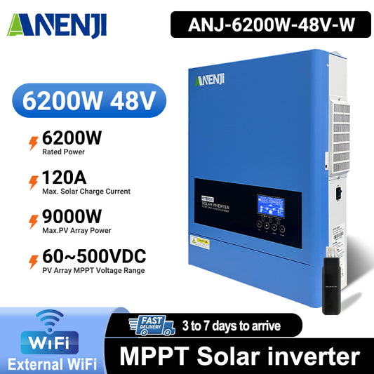 Anenji 2026: Newly Upgraded 6.2 kW 48 V 230 V Hybrid Solar Inverter (On-Grid/Off-Grid) with Wi-Fi