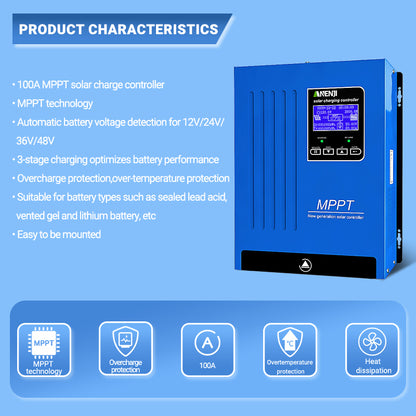 ANENJISOLAR 100A MPPT Solar Charge Controlller 12V 24V 48V Auto Battery
