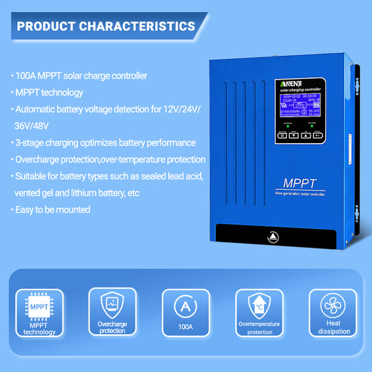 ANENJISOLAR 100A MPPT Solar Charge Controlller 12V 24V 48V Auto Battery