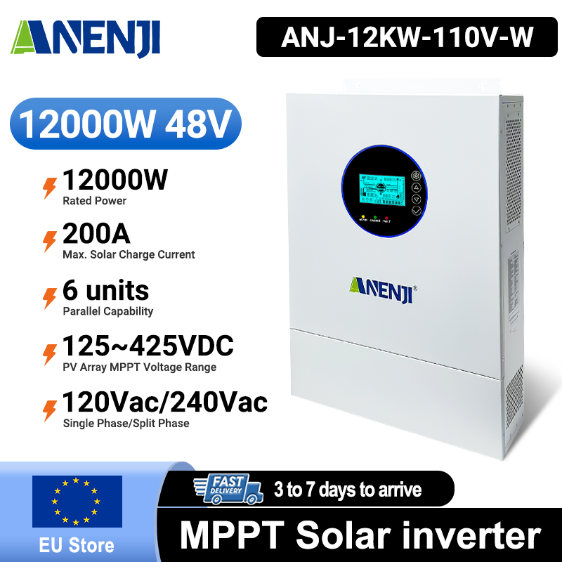 [0%VAT]Anenji 12KW 48V Hybrid Solar Inverter Split Phase 120V/240V Dual MPPT Charger Parallel 6 units