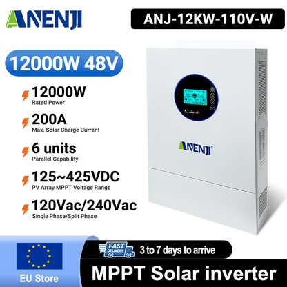 [0%VAT]Anenji 12KW 48V Hybrid Solar Inverter Split Phase 120V/240V Dual MPPT Charger Parallel 6 units