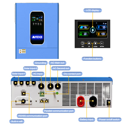 11KW 48V Hybrid Solar Inverter Pure Sine Wave Off-Grid+On-Grid 2*MPPT with WIFI Parallel Function for 6 unit Max