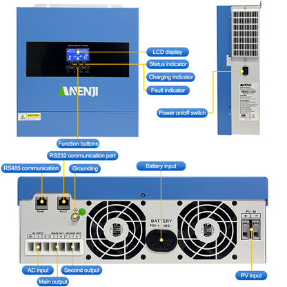 ANENJI 2026 New Bundle｜4200W 24V On‑Grid Off‑Grid Hybrid Solar Inverter (6200W Peak, WiFi) + Aninerel 24V 100Ah LiFePO4 Battery Bluetooth BMS, Complete Solar Energy Storage Kit For Home RV Off‑Grid Backup Power