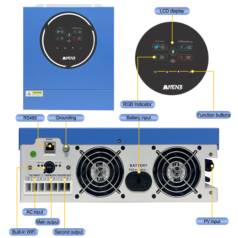 5KW 48V Hybrid Solar Inverter On grid Off grid Inverter with WIFI 100A MPPT Dual Outputs