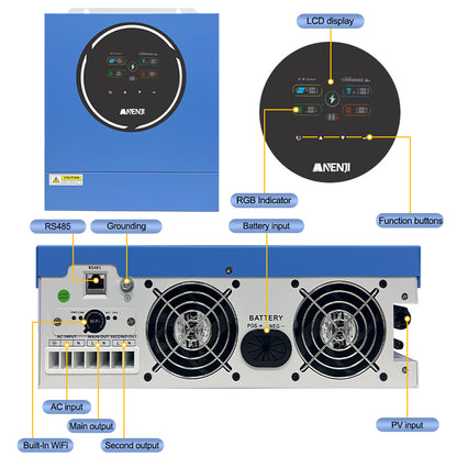 5KW 48V Hybrid Solar Inverter On grid Off grid Inverter with WIFI 100A MPPT Dual Outputs