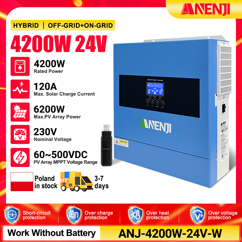 (🔥 618 BEST SELLER)ANENJI 2026 All - New 4200W 24V/220V Hybrid Inverter, On - Grid + Off - Grid Pure Sine Wave Dual Output, Rated 6200W, with WiFi - ANENJISOLAR