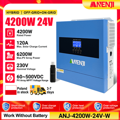 (🔥 618 BEST SELLER)ANENJI 2026 All - New 4200W 24V/220V Hybrid Inverter, On - Grid + Off - Grid Pure Sine Wave Dual Output, Rated 6200W, with WiFi - ANENJISOLAR