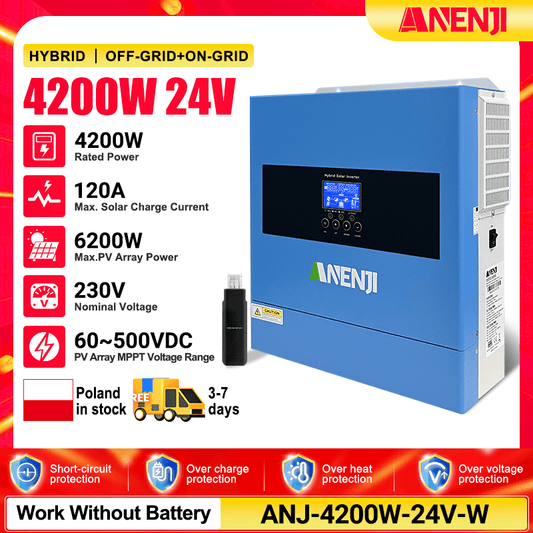 (🔥 618 BEST SELLER)ANENJI 2026 All - New 4200W 24V/220V Hybrid Inverter, On - Grid + Off - Grid Pure Sine Wave Dual Output, Rated 6200W, with WiFi - ANENJISOLAR