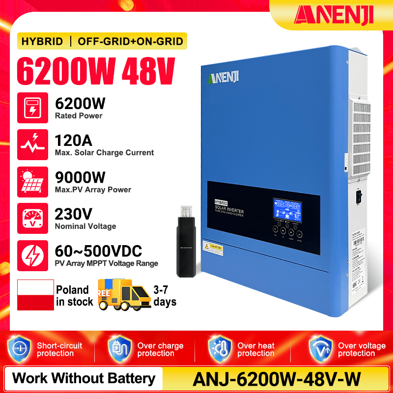 (🔥 618 BEST SELLER)Anenji 2026: Newly Upgraded 6.2 kW 48 V 230 V Hybrid Solar Inverter (On - Grid/Off - Grid) with Wi - Fi - ANENJISOLAR