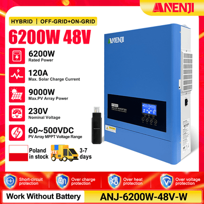 (🔥 618 BEST SELLER)Anenji 2026: Newly Upgraded 6.2 kW 48 V 230 V Hybrid Solar Inverter (On - Grid/Off - Grid) with Wi - Fi - ANENJISOLAR