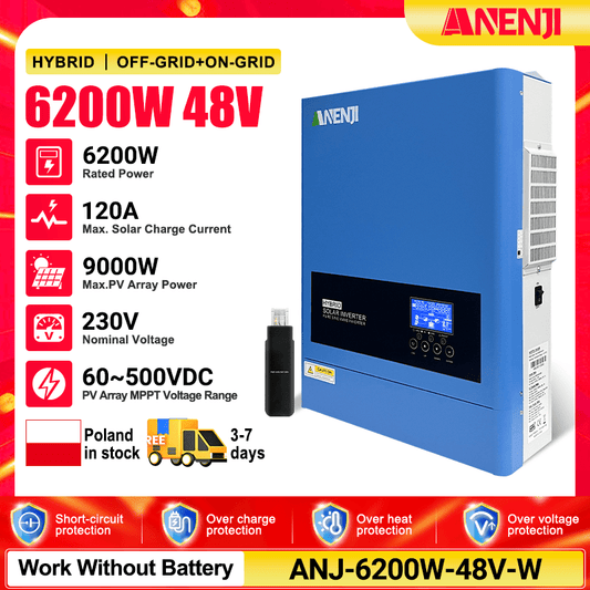 (🔥 618 BEST SELLER)Anenji 2026: Newly Upgraded 6.2 kW 48 V 230 V Hybrid Solar Inverter (On - Grid/Off - Grid) with Wi - Fi - ANENJISOLAR