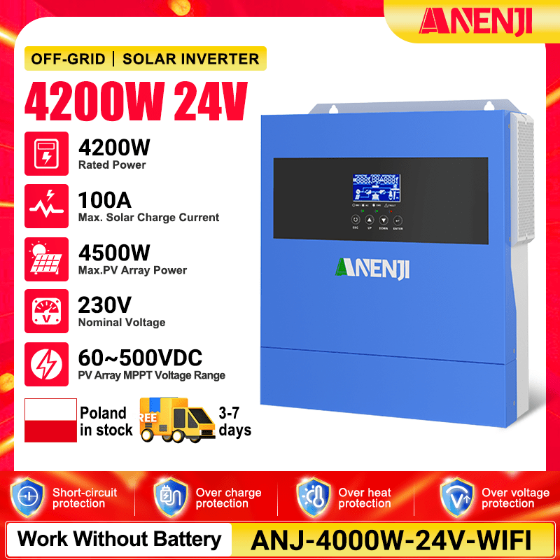(🔥 618 BEST SELLER)Anenji 4.2KW 24V 230V Hybrid Solar Inverter On grid Off grid Inverter with WIFI - ANENJISOLAR