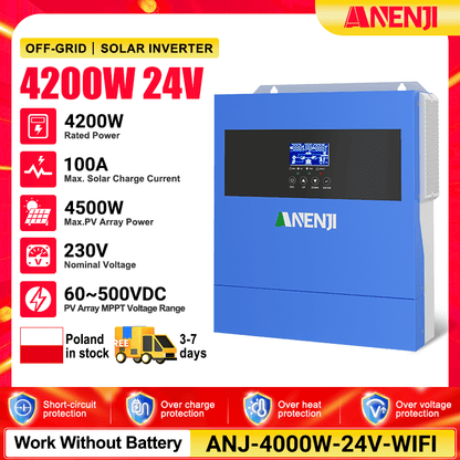 (🔥 618 BEST SELLER)Anenji 4.2KW 24V 230V Hybrid Solar Inverter On grid Off grid Inverter with WIFI - ANENJISOLAR
