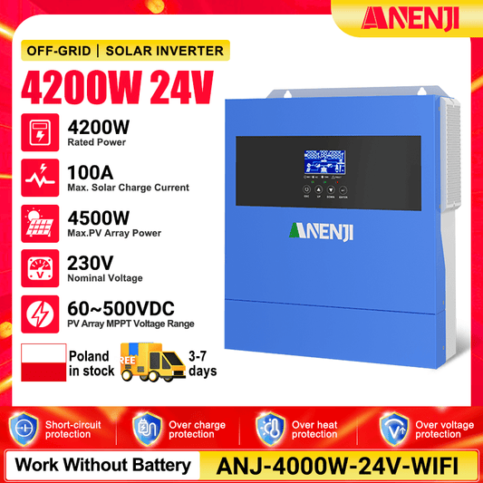 (🔥 618 BEST SELLER)Anenji 4.2KW 24V 230V Hybrid Solar Inverter On grid Off grid Inverter with WIFI - ANENJISOLAR