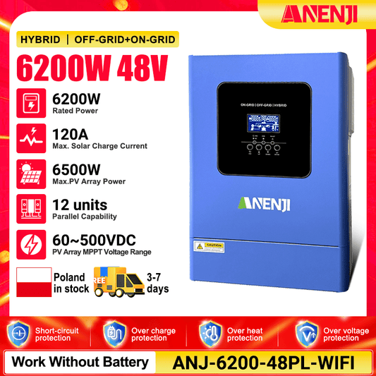 (🔥 618 BEST SELLER)Anenji 6.2KW/18.6KW 48V 230v Hybrid Inverter/Parallel 3 - Phase Inverter On grid Off grid with WIFI - ANENJISOLAR