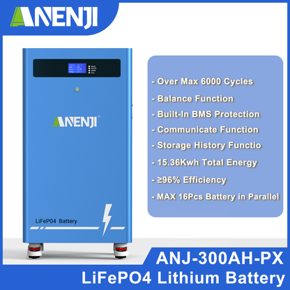 51.2V 300AH LiFePO4 Battery 15.36kWh Built-in BMS