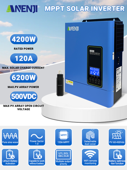 [0% Vat]Anenji 4.2KW 24V Hybrid Solar Inverter On grid Off grid Inverter with WIFI